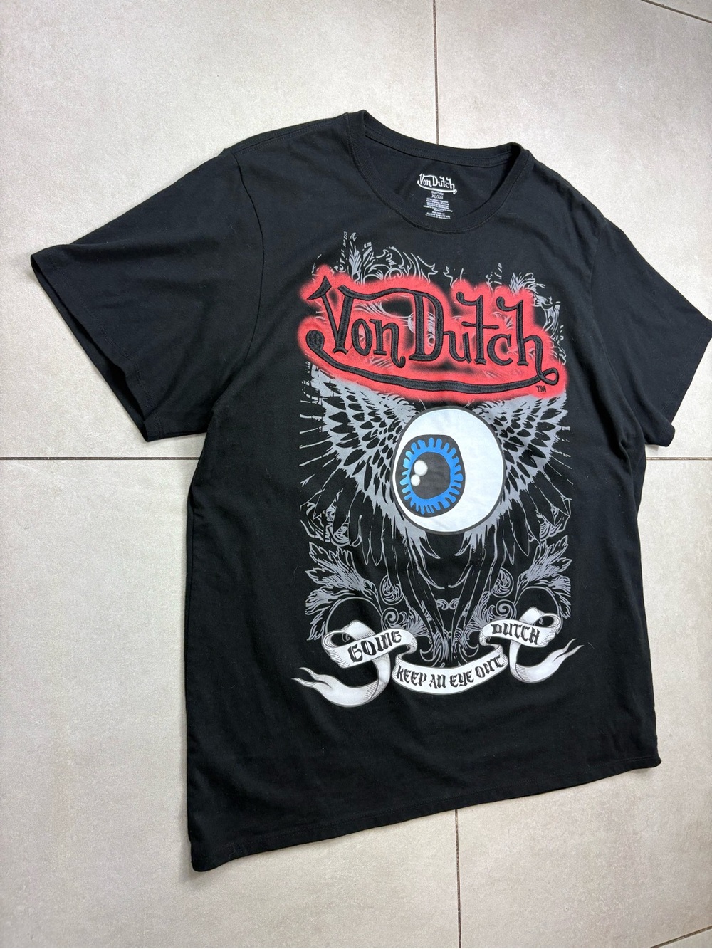 Von Dutch Black Tee with Red Logo and Blue Eye Graphic - Picture 4 of 6